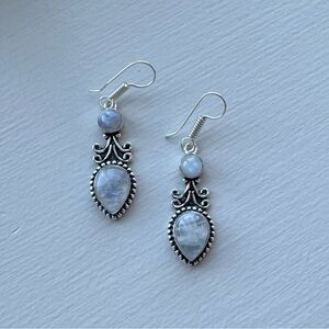 NWOT Sundance Moondust Plume Earrings, Rainbow Moonstone, Sterling Silver